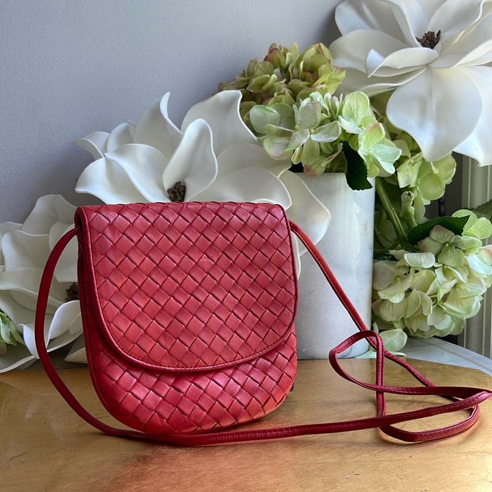 Bottega Veneta Intrecciato Red Leather Mini Crossbody